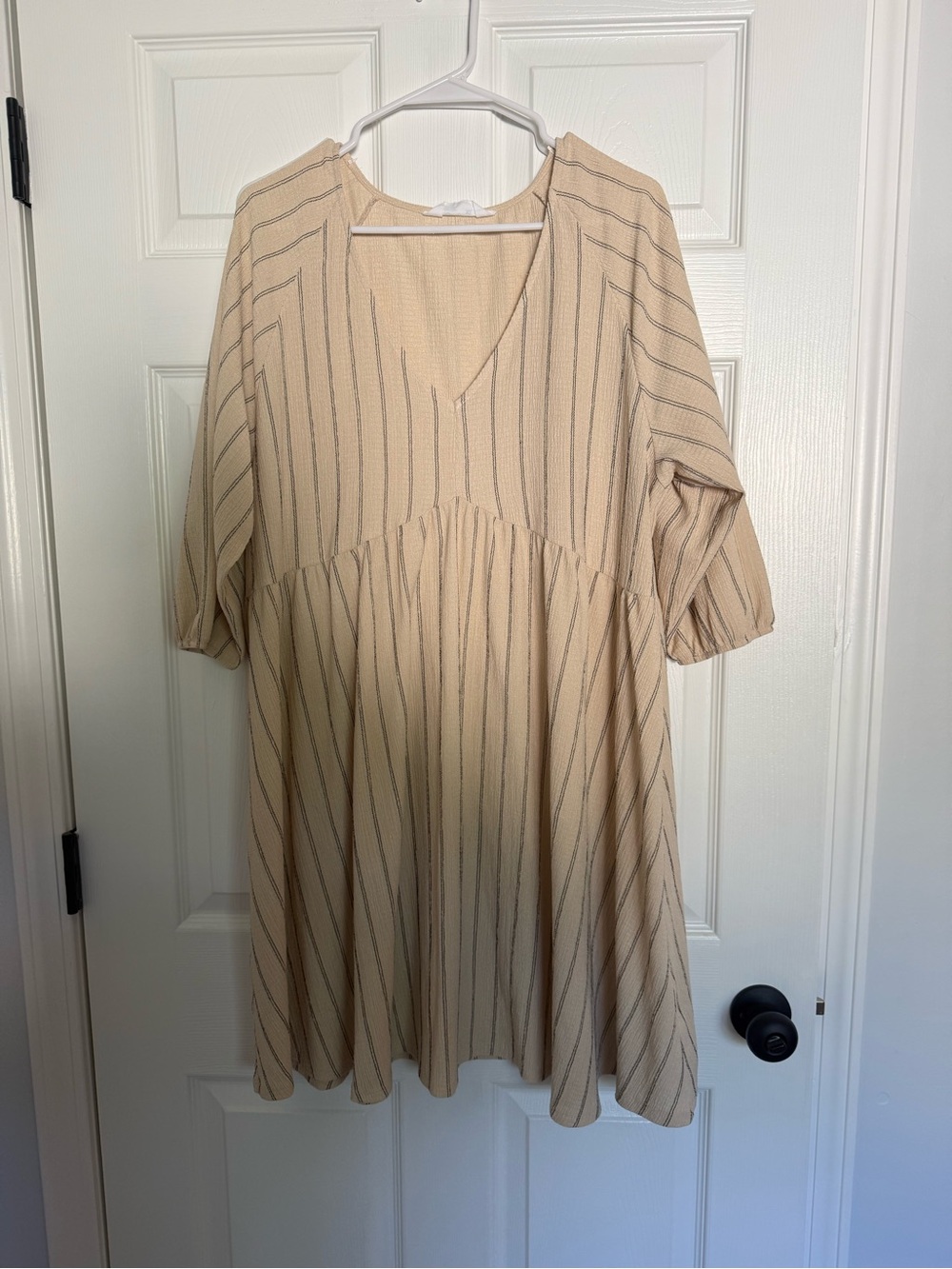 Primark Beige Striped V-Neck Babydoll Mini Dress